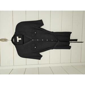 Jones New York Large black ribbed sweater shirt. button down with fabric belt